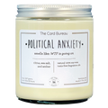Candle jar labeled 'Political Anxiety, smells like: WTF is going on'