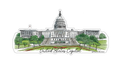 Sticker of an illustration of the United States Capitol building with greenery on a white background.