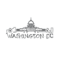 Outline of Washington DC skyline with 'Washington DC' text on a white background