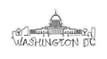 Sticker of a line drawing of the Washington DC skyline with 'Washington DC' text.