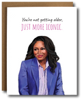 Greeting card featuring an illustrated portrait of Rep. Jasmine Crockett with the text “You’re not getting older, just more iconic."
