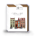 Pack of 6 greeting cards with illustrated row houses and 'Holiday Wishes from Washington DC' text.