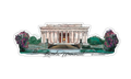 Sticker with an illustration of the Lincoln Memorial with trees and a path on a white background.