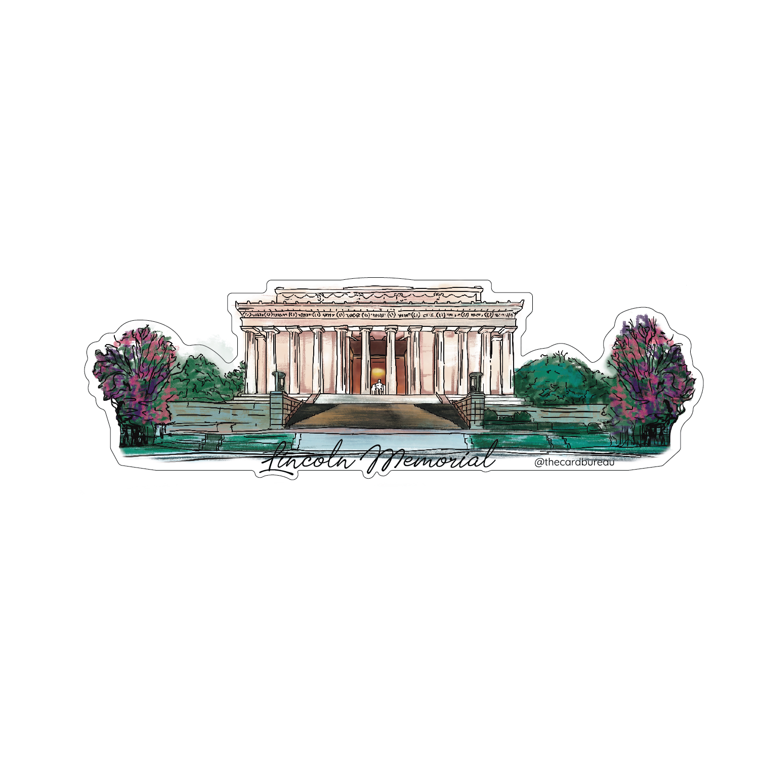 Illustration of the Lincoln Memorial with decorative elements