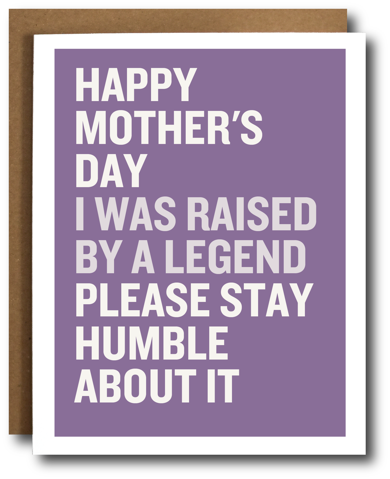 Mother's Day card with humorous text on a purple background