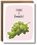 Greeting card with green grapes illustration and 'Thanks a bunch!' text on pink background