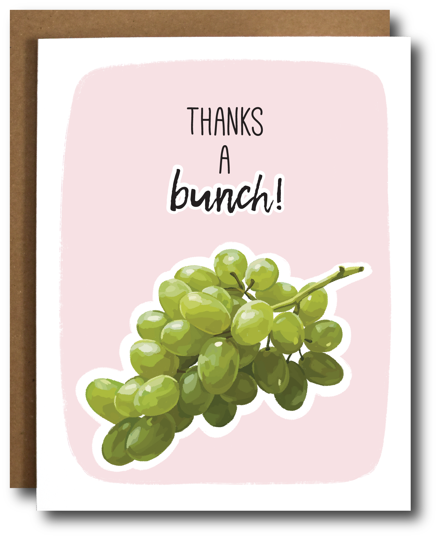 Greeting card with green grapes illustration and 'Thanks a bunch!' text on pink background