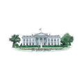 Illustration of The White House with trees and a flag on a white background