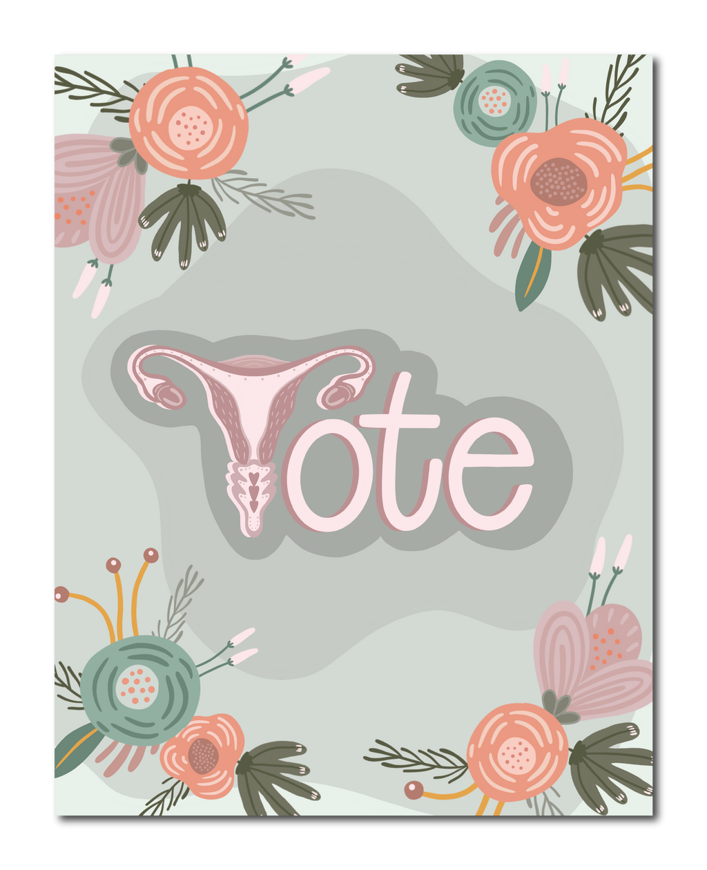 Abortion Rights Floral Vote Art Print Teal