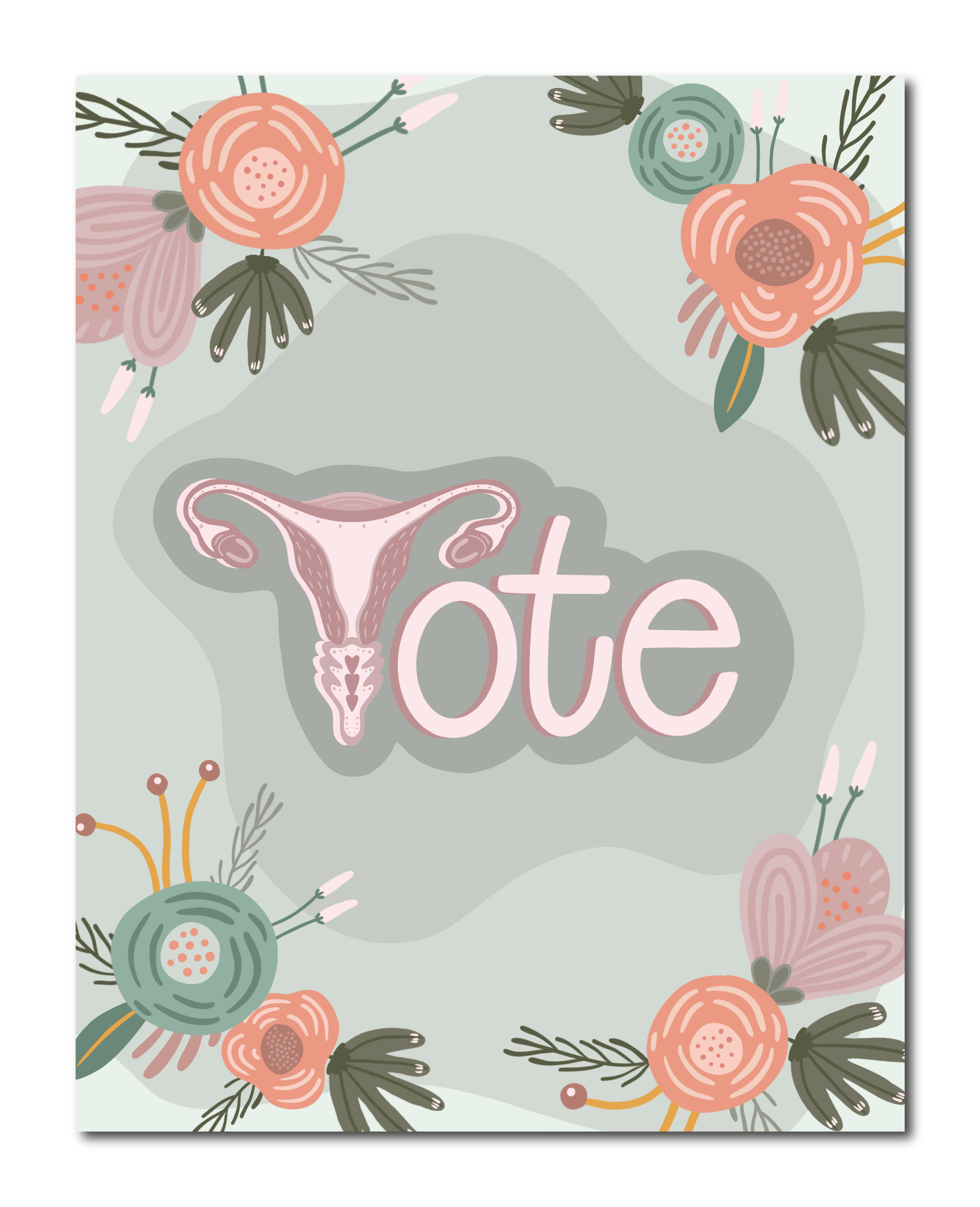 Abortion Rights Floral Vote Art Print Teal